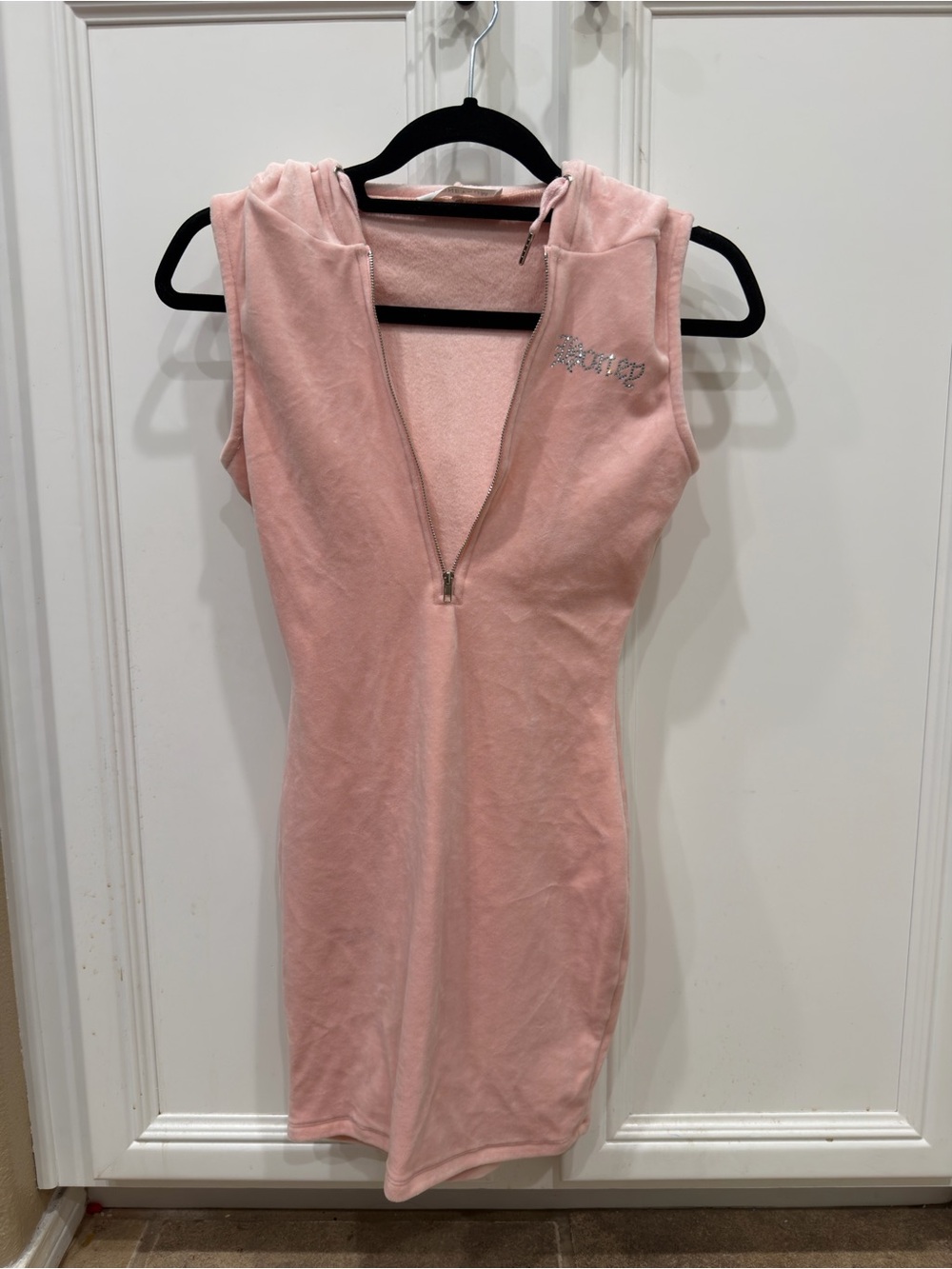 Sleeveless Pink Hooded Zip Dress